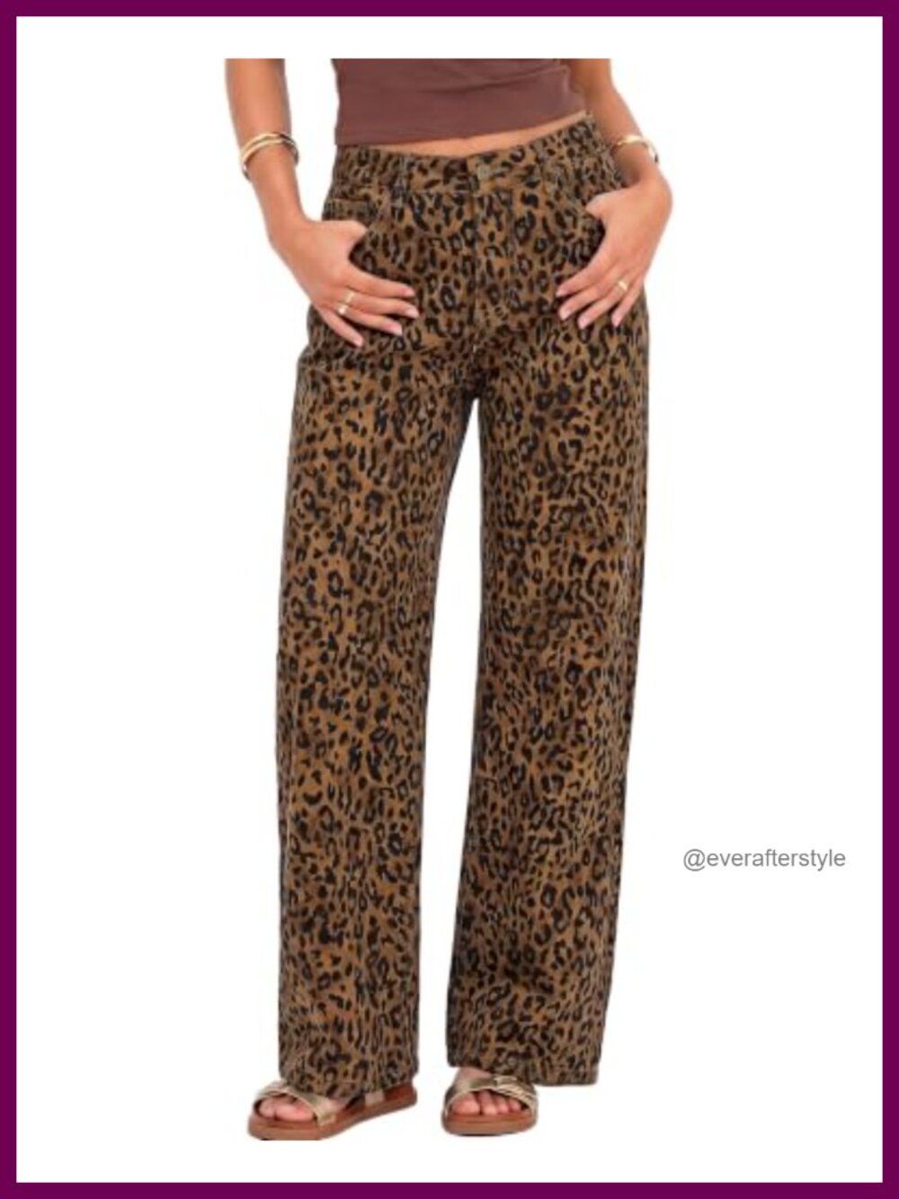 Womens Wide Leg High Waist Stretchy Baggy Denim Jeans Animal Print